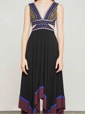 BCBGMaxAzria Black High-Low Dress with Blue and Plum Trim